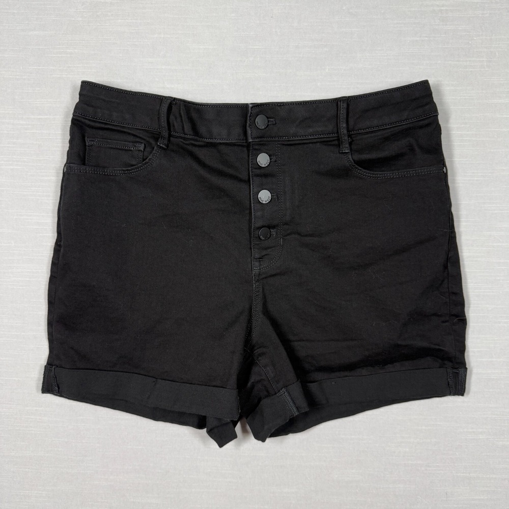 Nine West Jeans Shorts Womens 14 Black Short Classic Denim Stretch Grunge Punk
